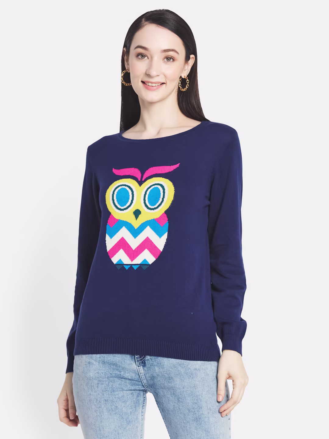 Women Navy Blue Pullover